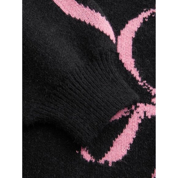 Women’s Black CIDER One Shoulder Bowknot Knit Pullover Sweater - Picture 4 of 6